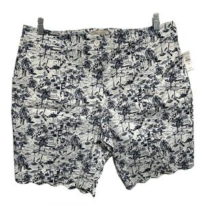 Talbots Women’s 16W Scallop Hem Shorts Blue White Beach Print NWT